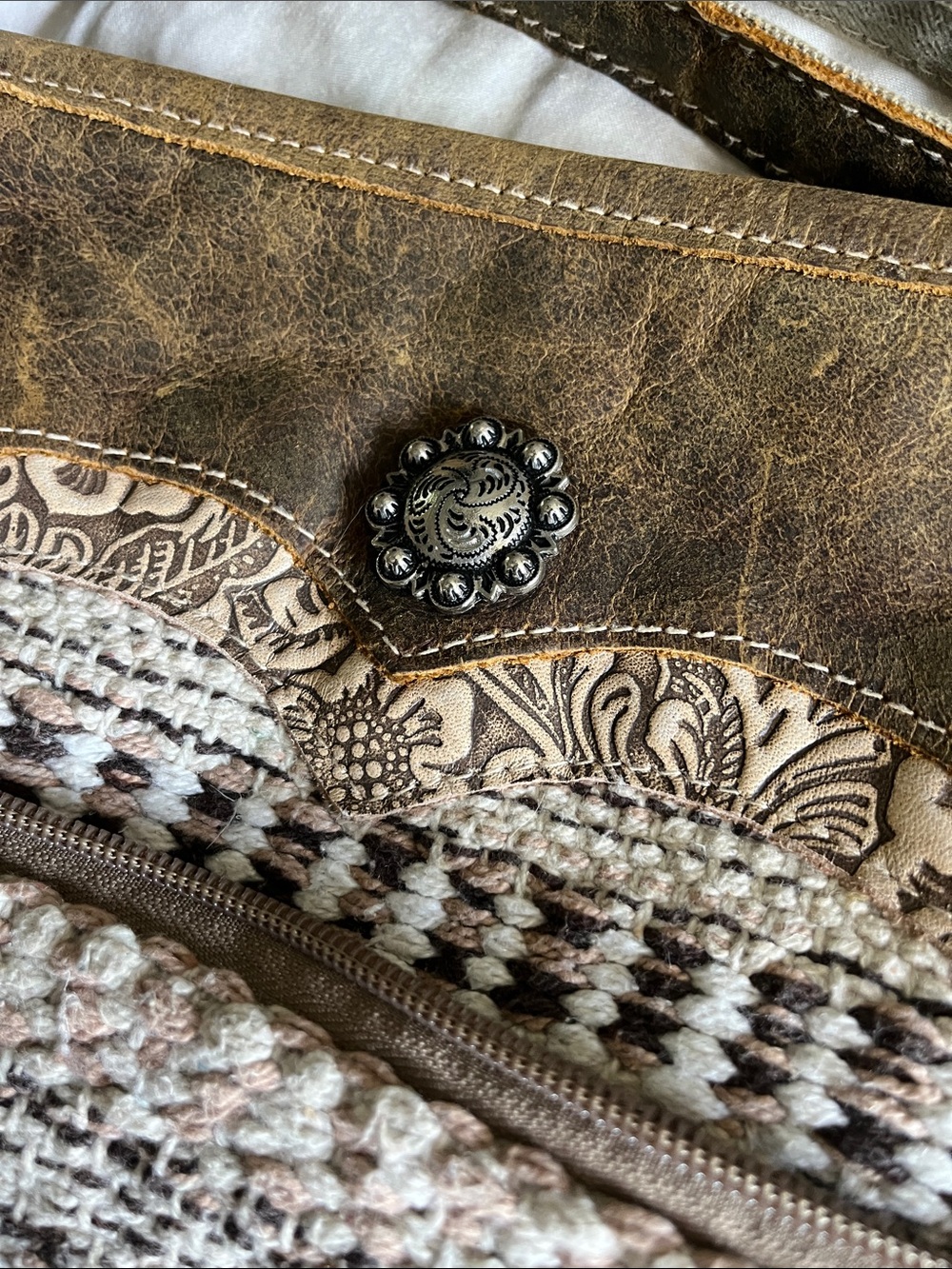 Myra Bag Brown and Cream Woven Crossbody - Picture 2 of 7